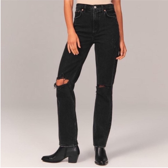 Abercrombie & Fitch 90s Straight Ultra High Rise Ripped Jeans - Picture 2 of 8